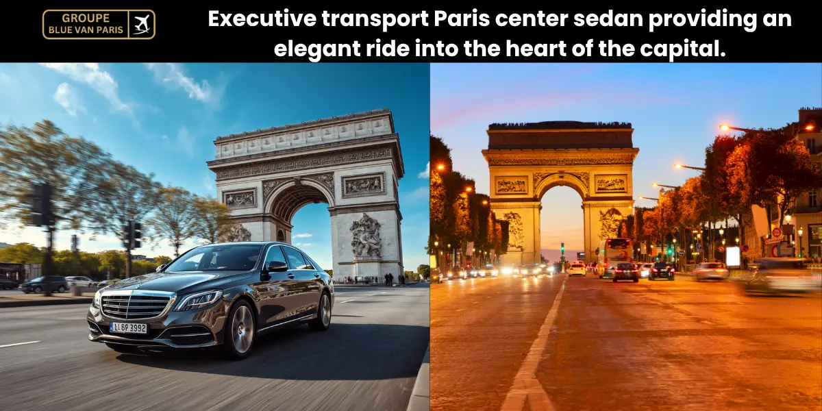 Executive transport Paris center sedan providing an elegant ride into the heart of the capital.
